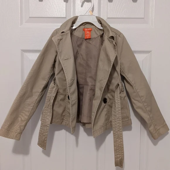sz:S Joe Fresh Girls Double-Breasted Overcoat/Trench Coat & belt; Small, khaki - Picture 3 of 9